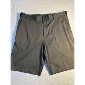 Nike Chino Shorts Mens Sz 36 Black Golf Dri Fit Pockets Mid Rise Flat Front Logo
